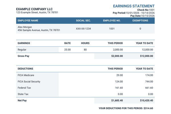 Modern pay stub template example