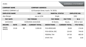 Regular pay stub example